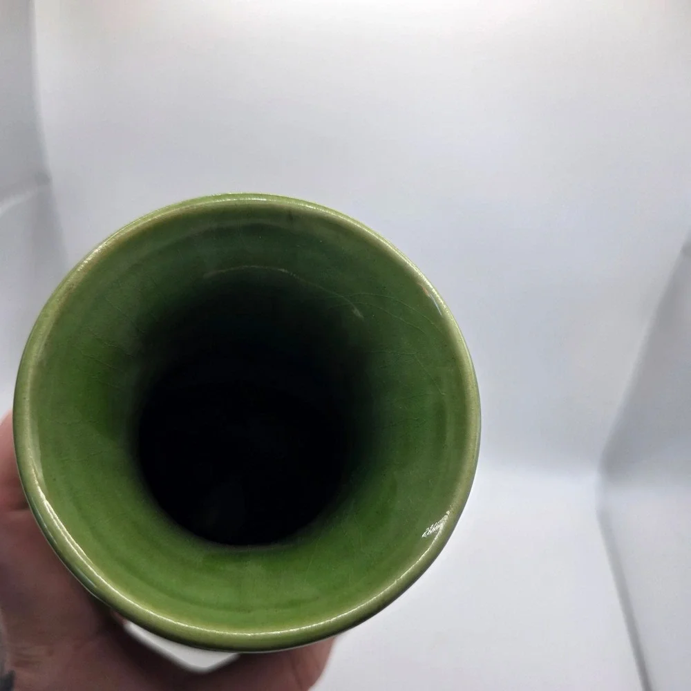 Vintage Haeger Pottery Vase Green Brown Orange Textured Glaze MCM Art Pottery
